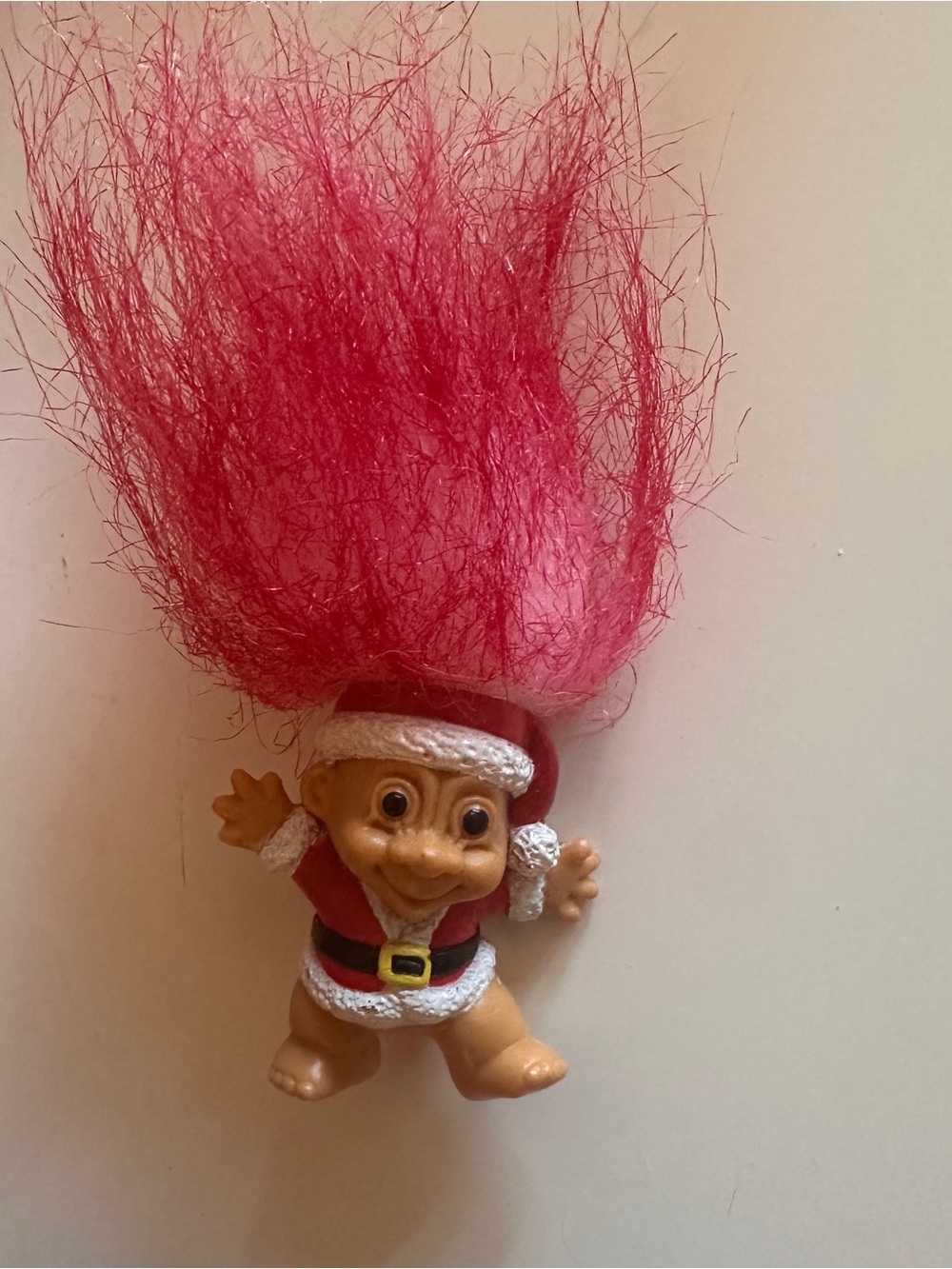 Vintage Pink-Haired Russ Santa Claus Troll Doll Pin/Badge
